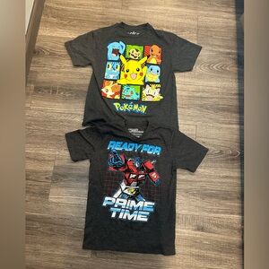 Hasbro Transformers and Pokemon Kids 7/8 Graphic Tee Bundle